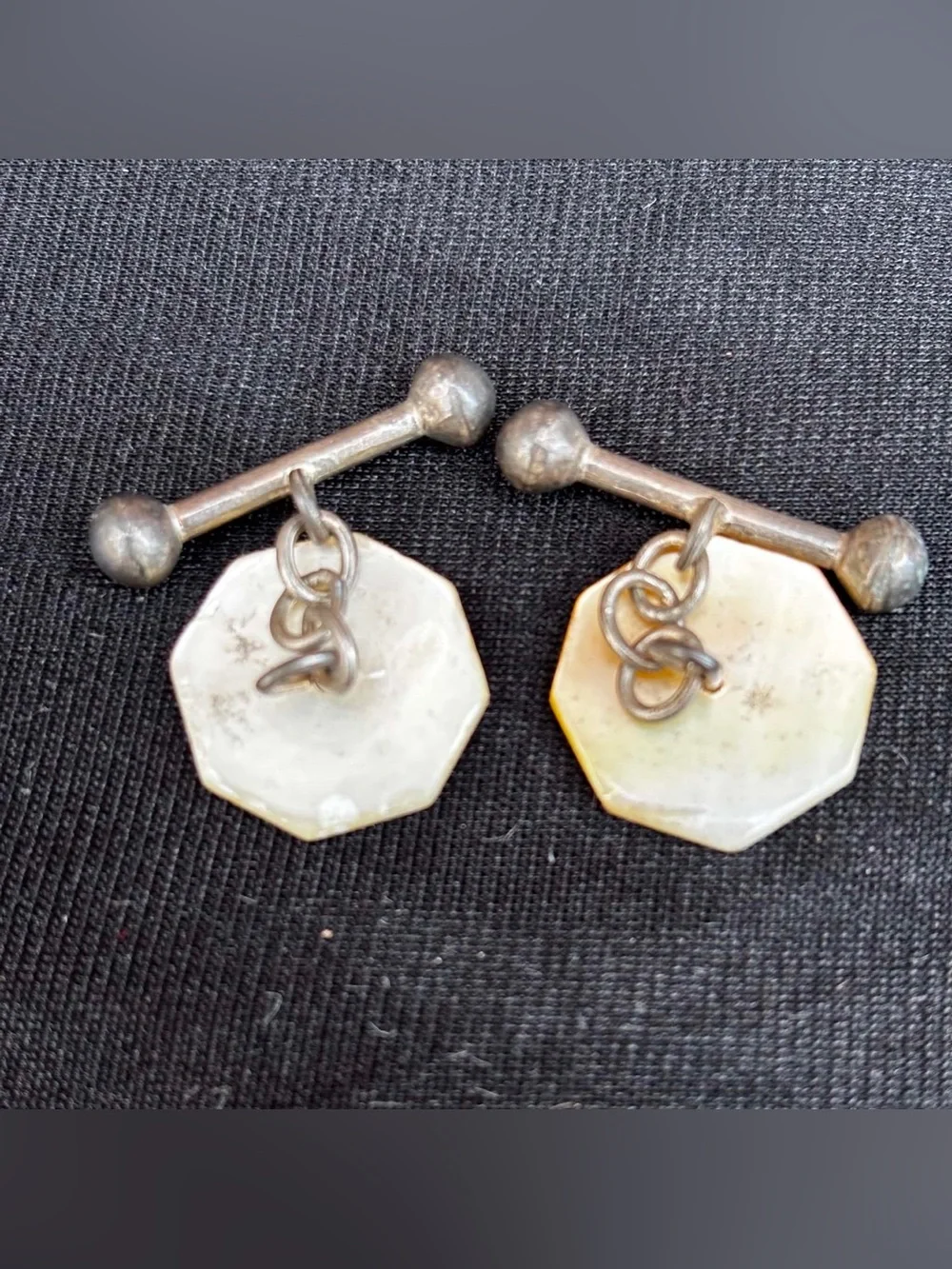 Vintage Antique? Chinese Export Sterling Silver Mother Pearl Character Cufflinks